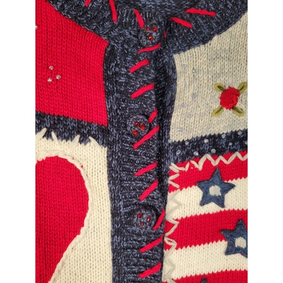 VTG Hearts Valentine Cardigan Sweater LARGE Heirloom Collectibles Americana - Picture 4 of 8